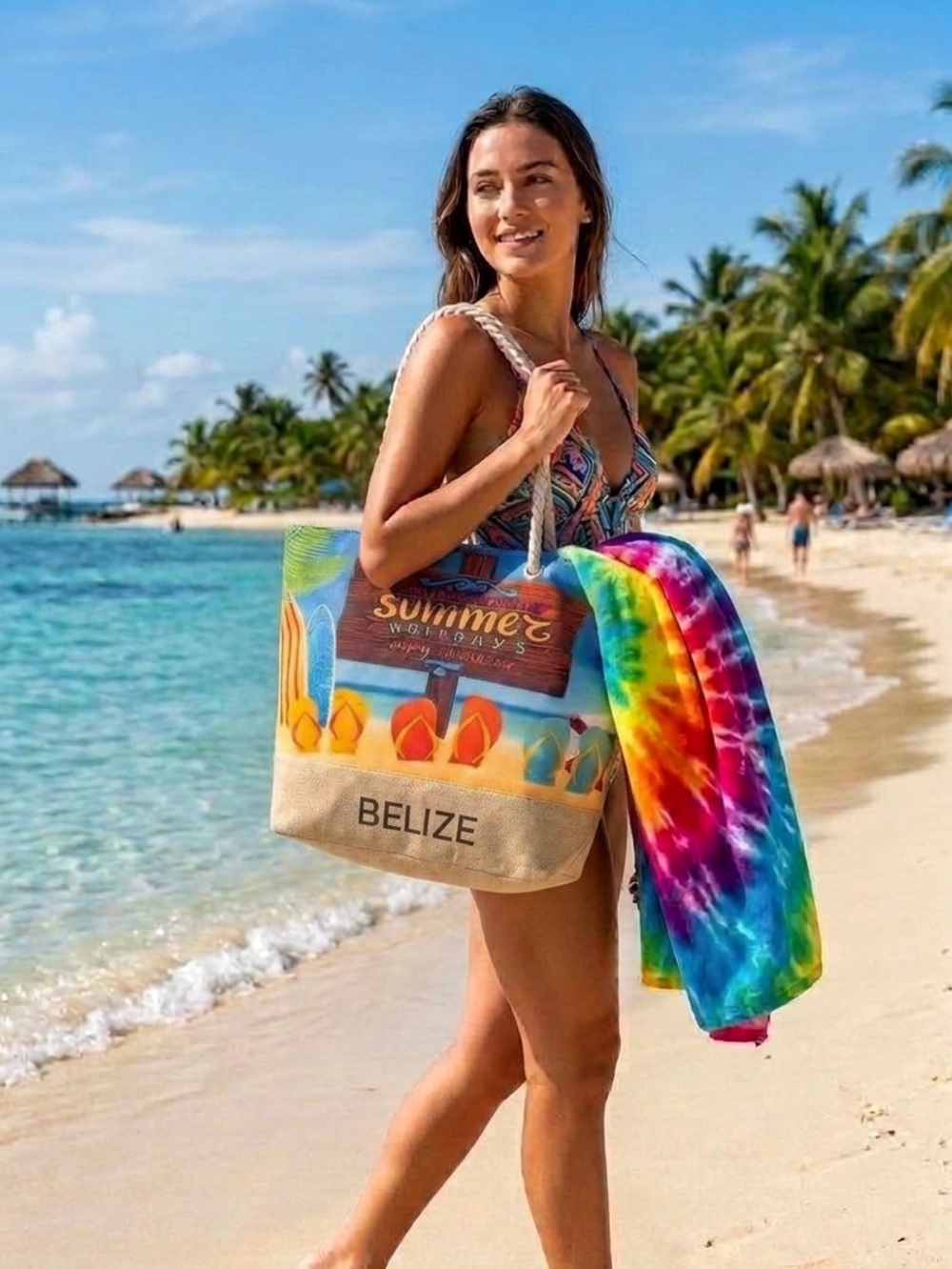 Belize Tropical Beach Tote Bag Summer Vacation Flip Flops Surf Travel Tote